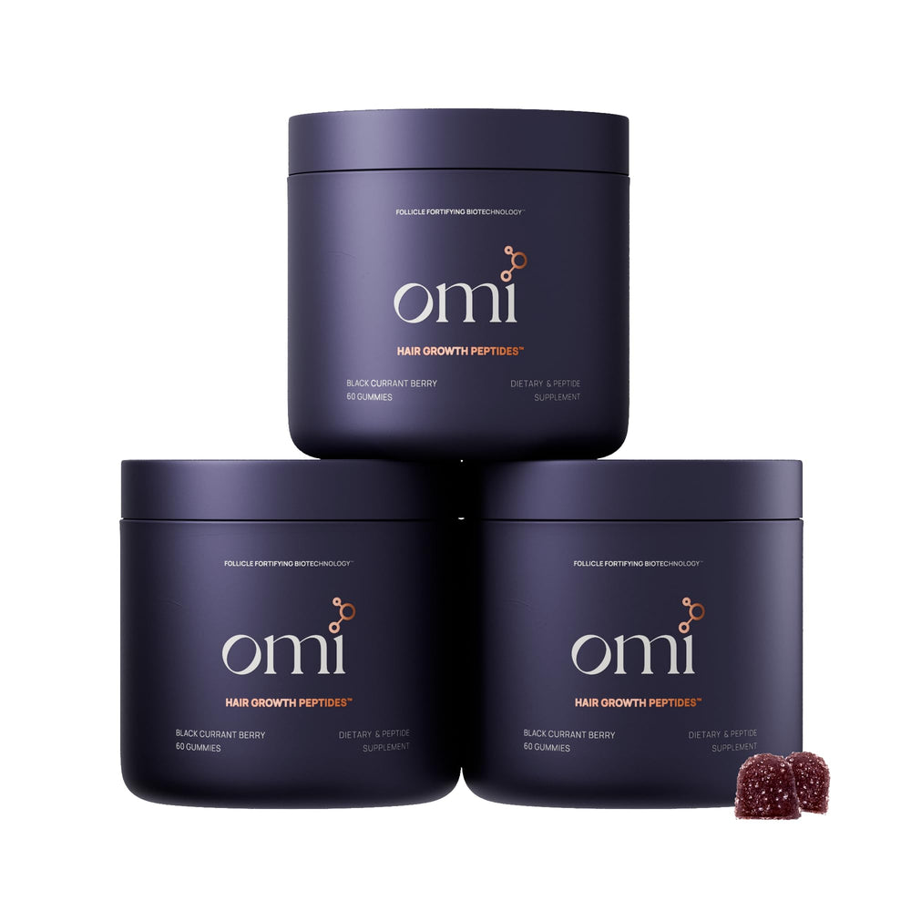 OMI WELLBEAUTY Hair Growth Peptides Gummies bottle for daily use supports follicle health.