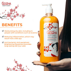 OMIC Geisha applying the wash on body to even skin tone