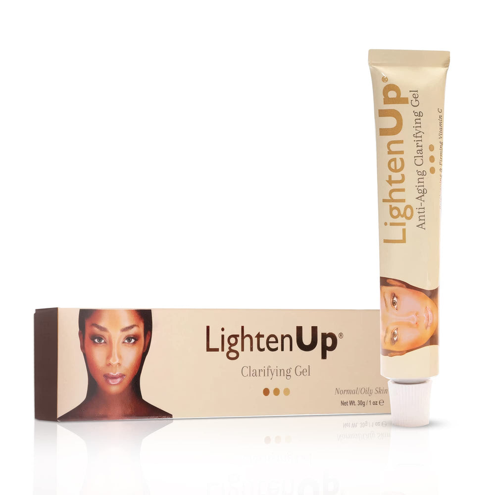 OMIC Lighten-Up anti aging gel bottle highlights potential brightening and clarity.