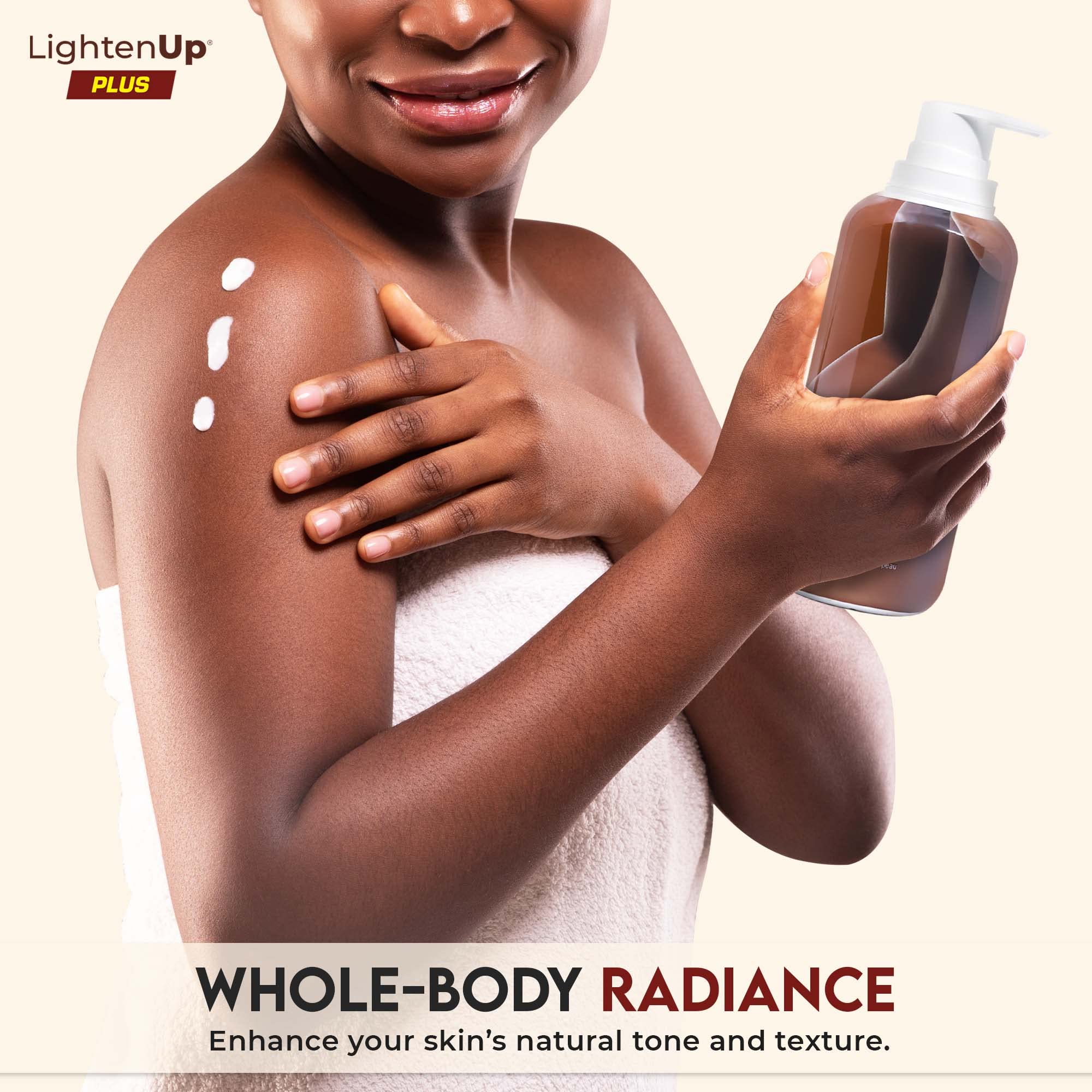 OMIC Lighten-Up bottle pour illustrating easy application and quick absorption