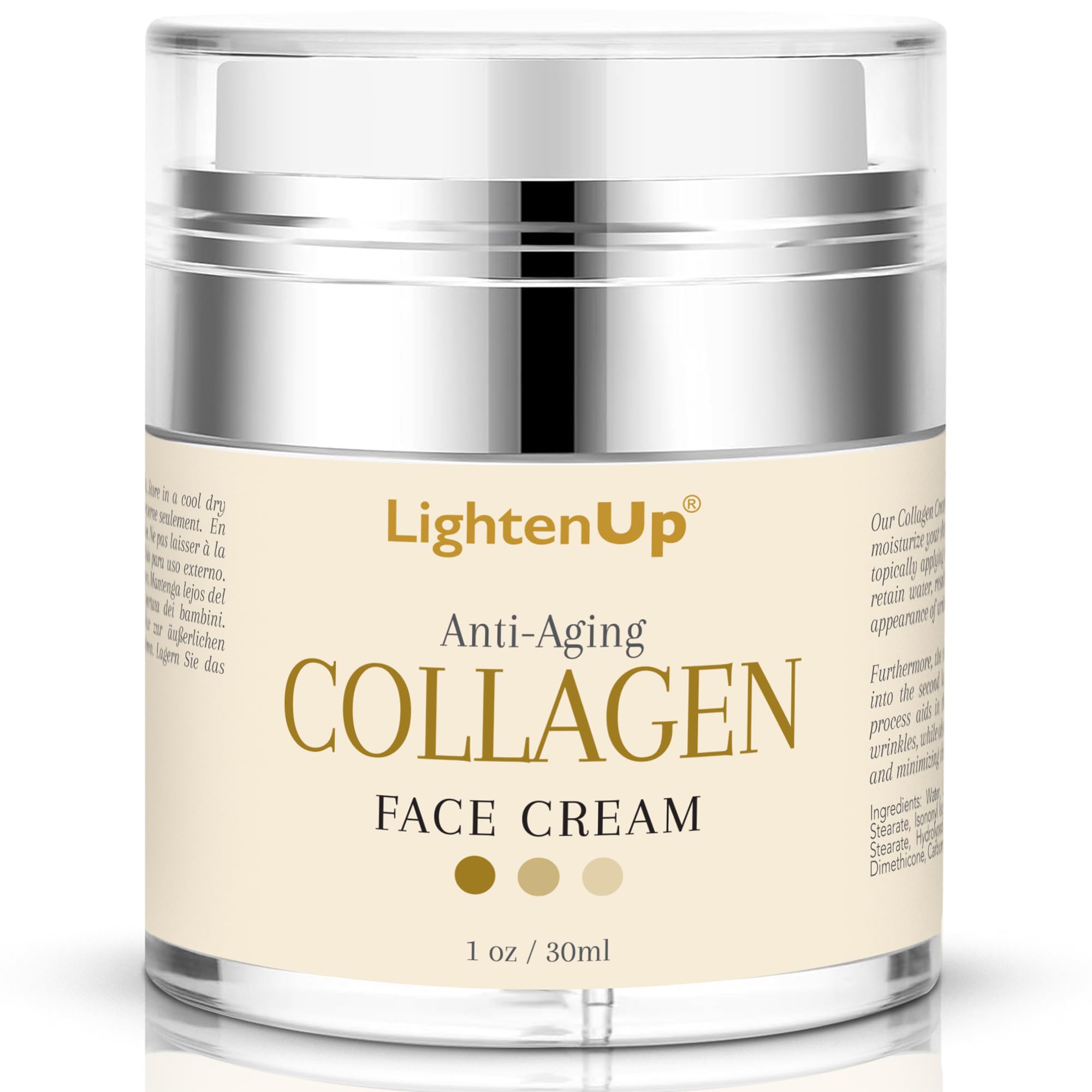 OMIC Lighten-Up cream jar closeup showing rich texture for overnight hydration.