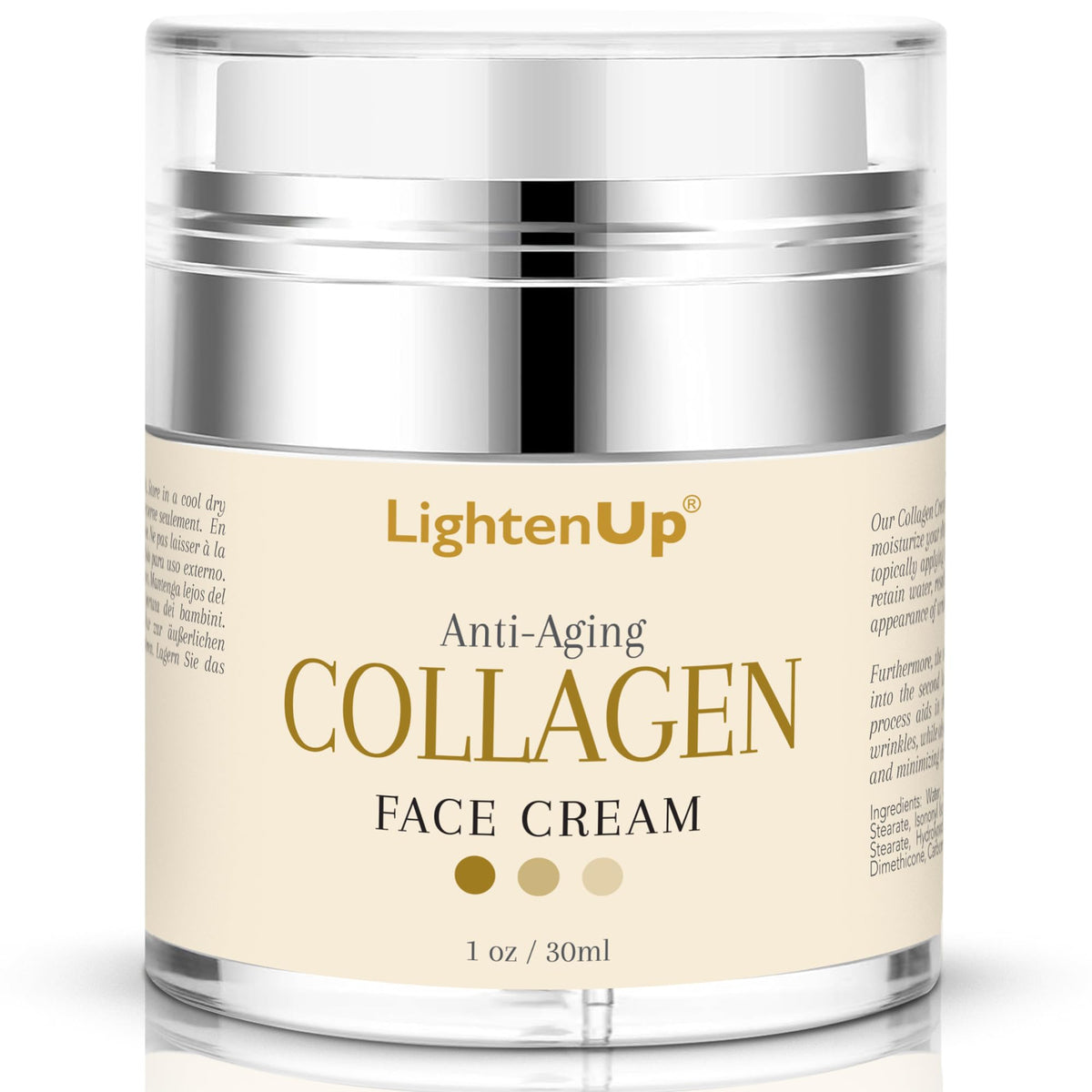 OMIC Lighten-Up cream jar closeup showing rich texture for overnight hydration.