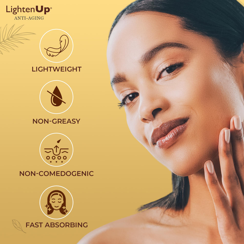 A softly lit finish after applying OMIC Lighten-Up for a healthy glow.