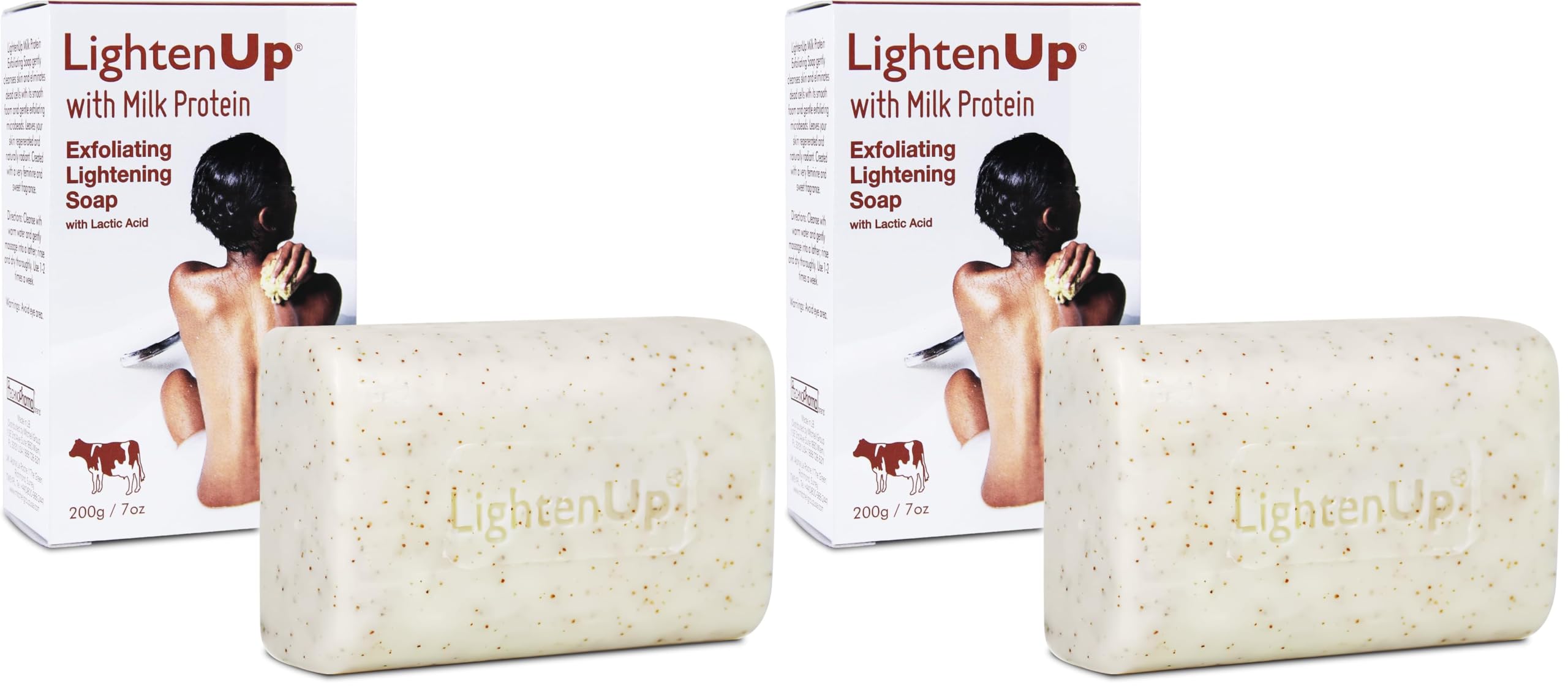 OMIC Lighten-Up lactic acid soap pack 2 front view for a brightening routine