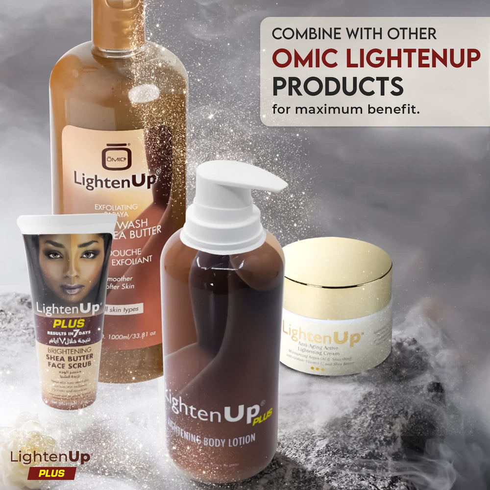 OMIC Lighten-Up packaging display presenting premium skincare presentation