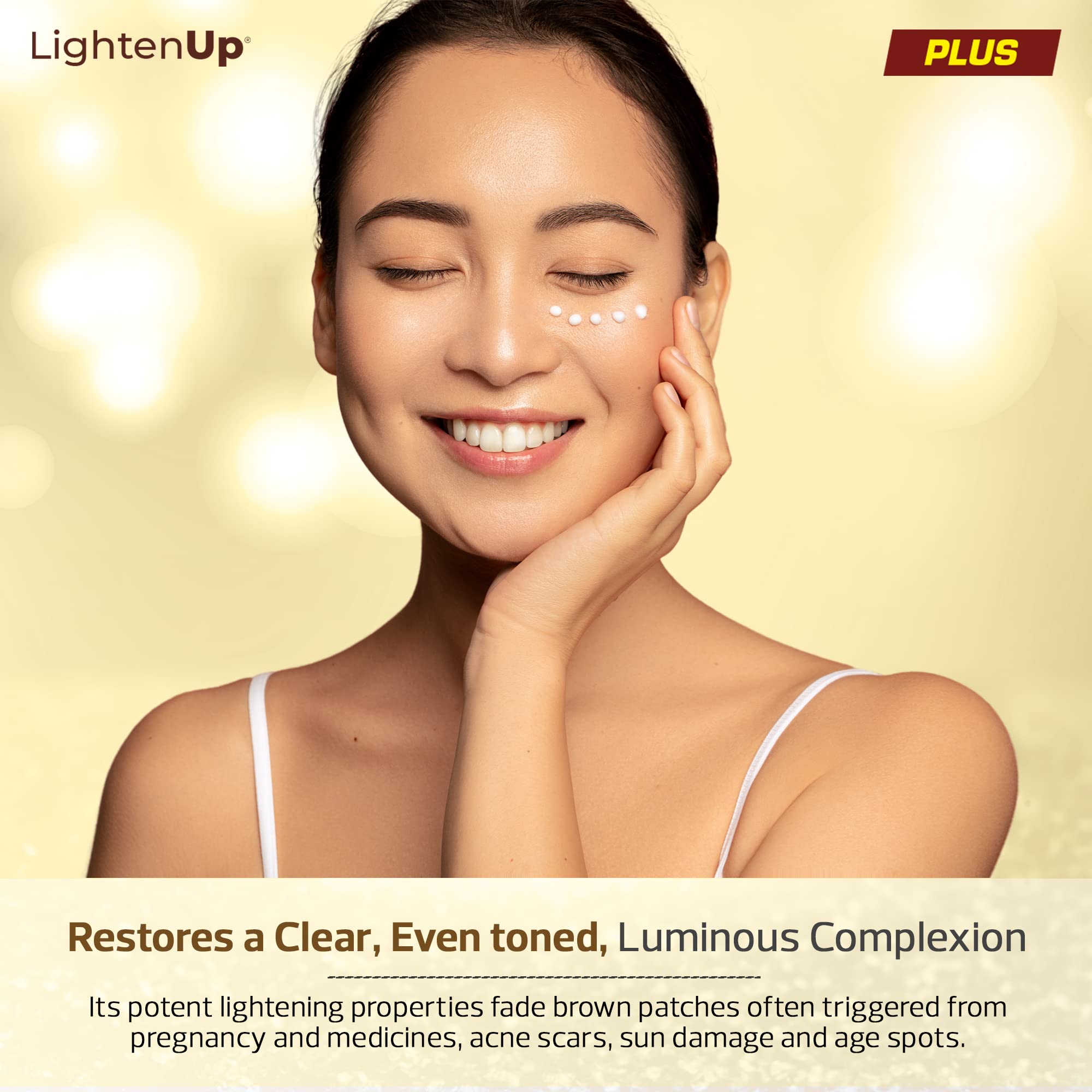 Close-up of OMIC Lighten-Up Plus gel texture showing quick absorption for night use.