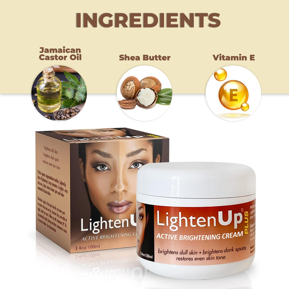 OMIC Lighten-Up Plus cream texture close-up suggests smooth application for face and body.