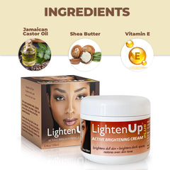 OMIC Lighten-Up Plus cream texture close-up suggests smooth application for face and body.