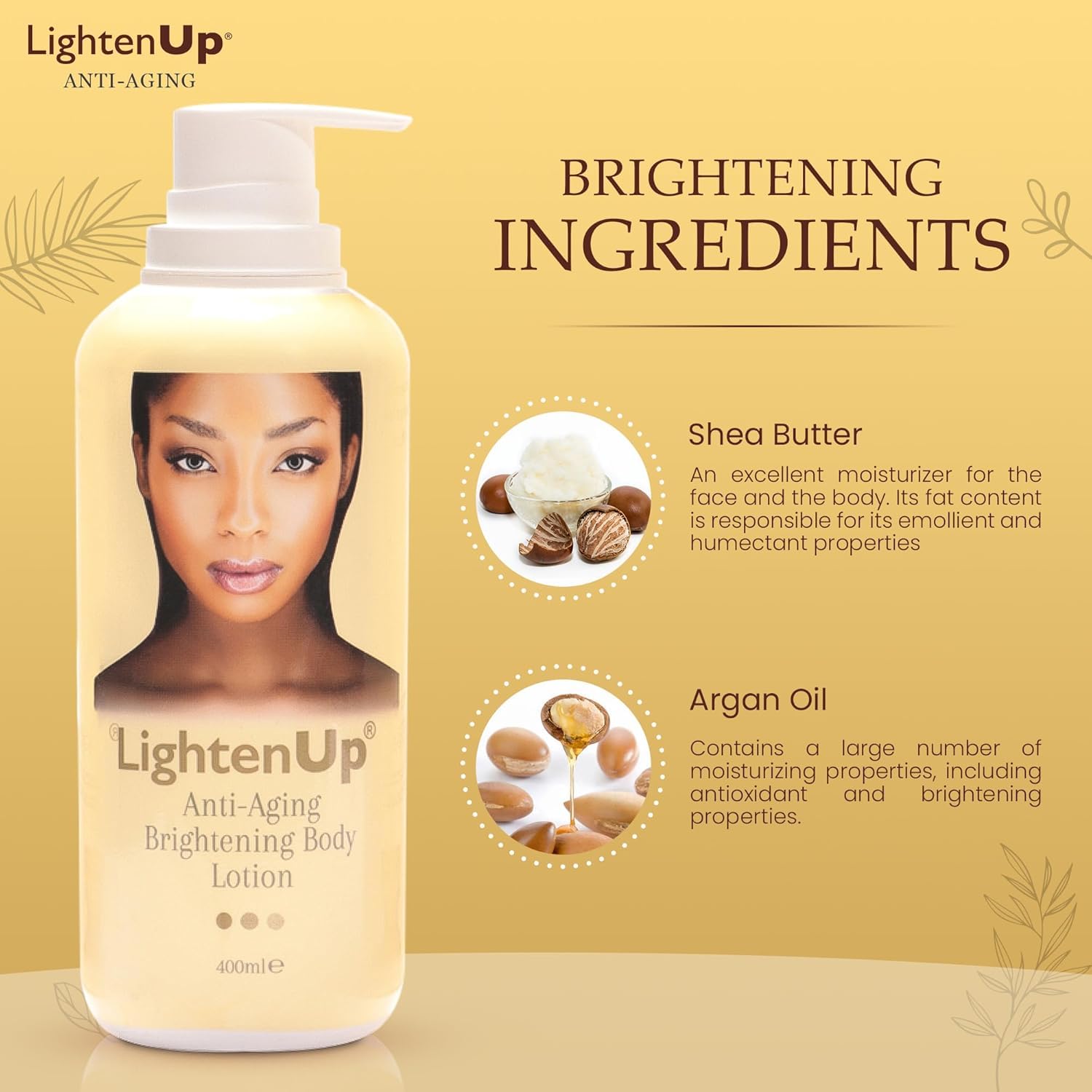 OMIC Lighten-Up blend of argan oil and shea butter for nourishment.