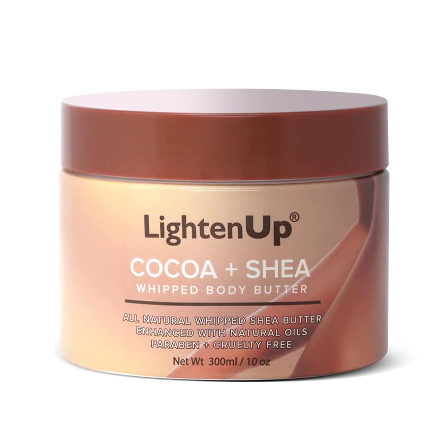 OMIC Lighten-Up Beurre cacao fouetté dans une bouteille, hydratation douce.