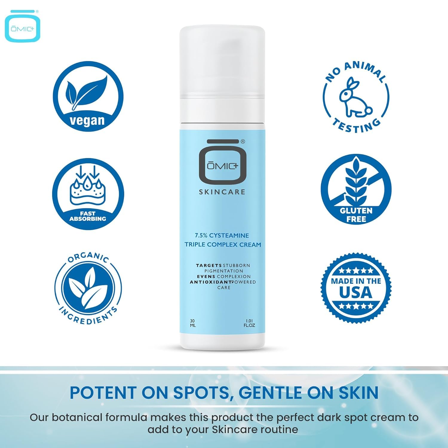 OMIC Skincare cream texture closeup shows a lightweight, fast-absorbing formula.