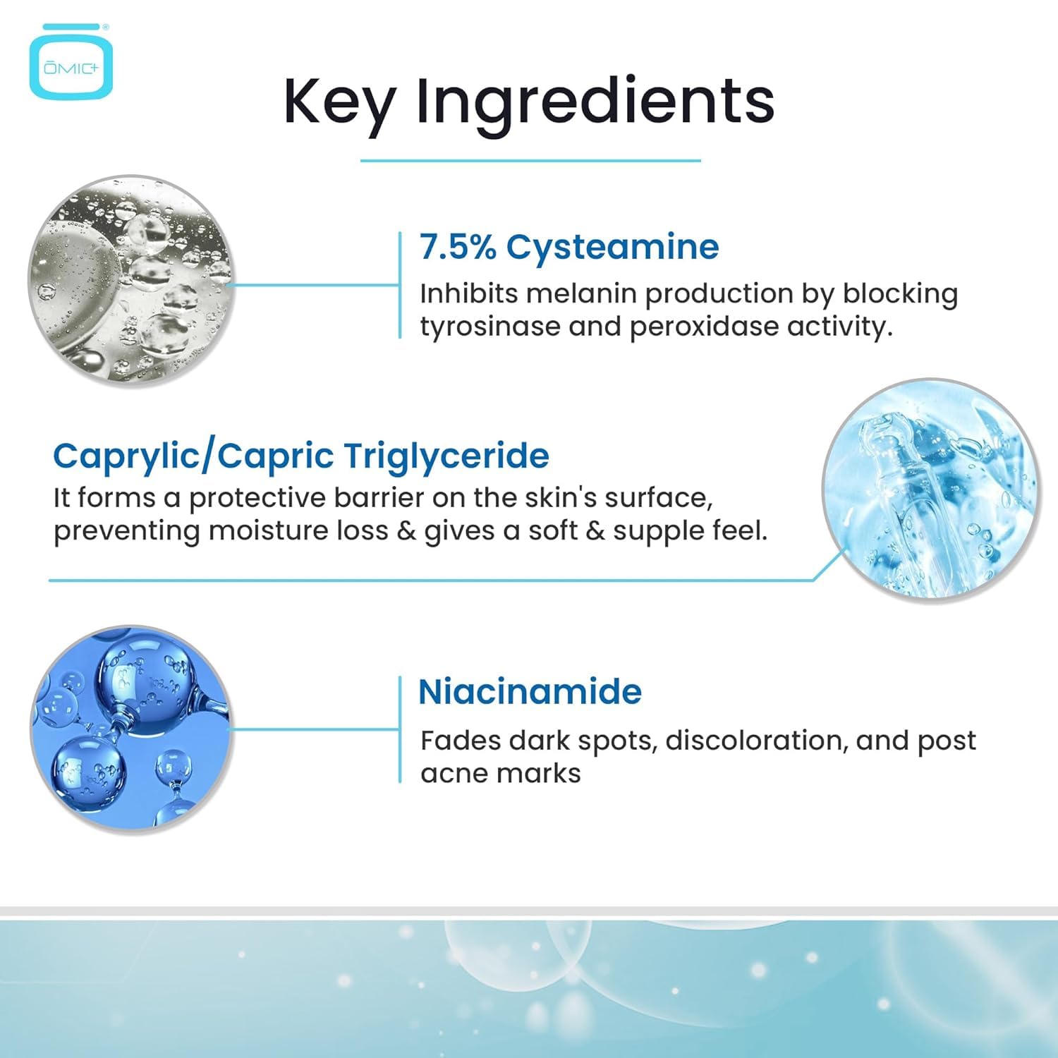 OMIC Skincare cream swirl on skin illustrating calm, hydrated texture.