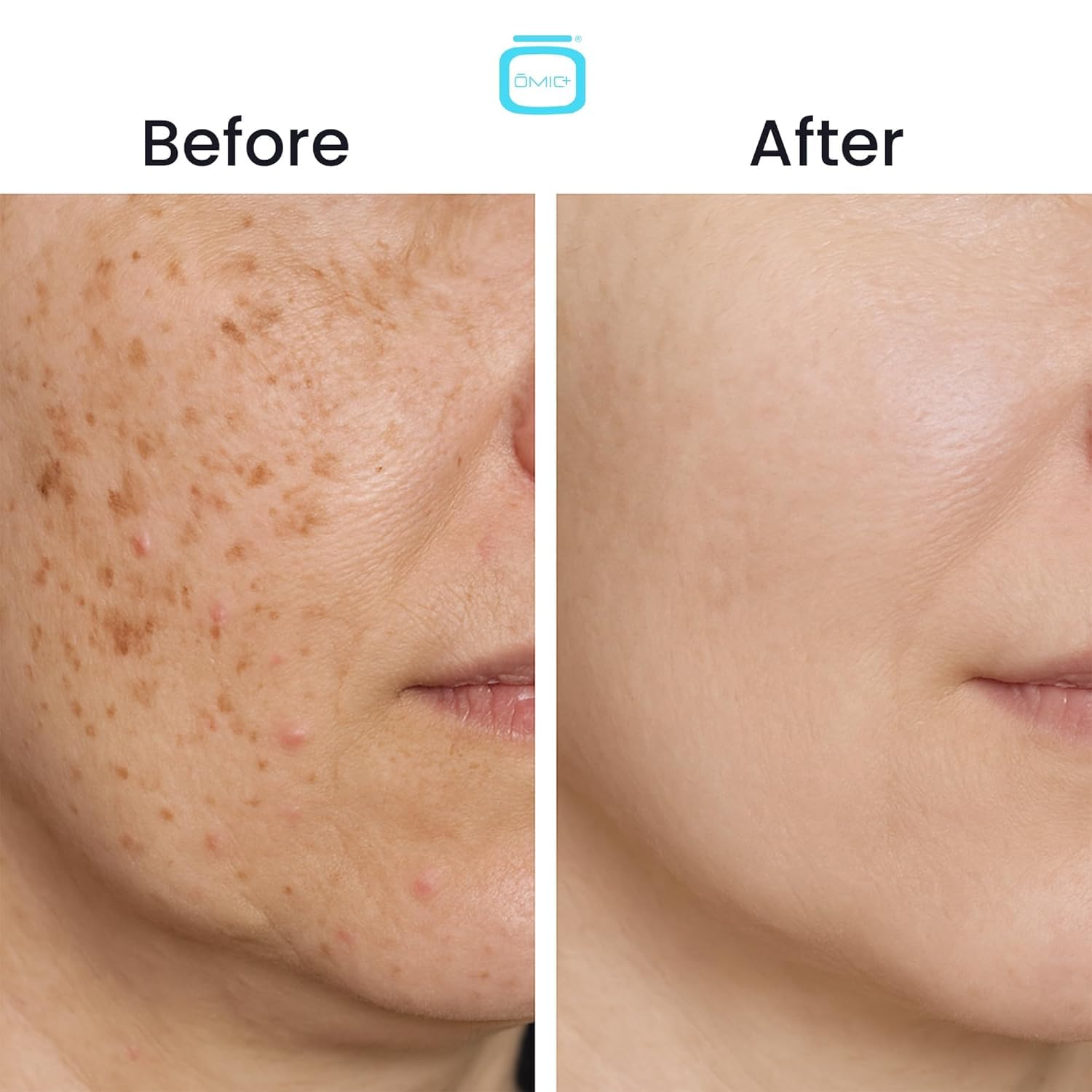 OMIC Skincare routine shot with bottle and clean vanity setup.