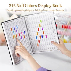 OMISTAR 216 nail colors display book inside pages organized by shade groups.