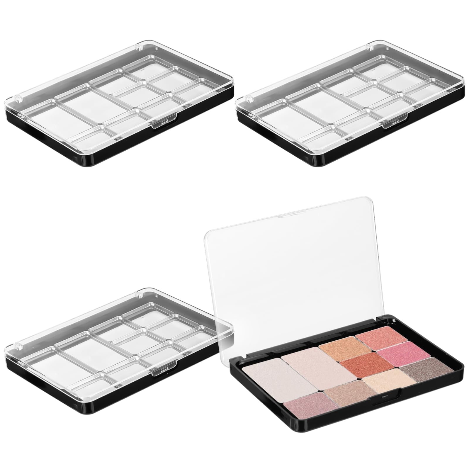 OMISTAR four-piece adsorptive eyeshadow organizers with clear lids for easy kit organization.