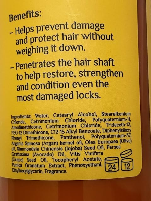 Close-up of argan and avocado oil ingredients for moisture and shine.