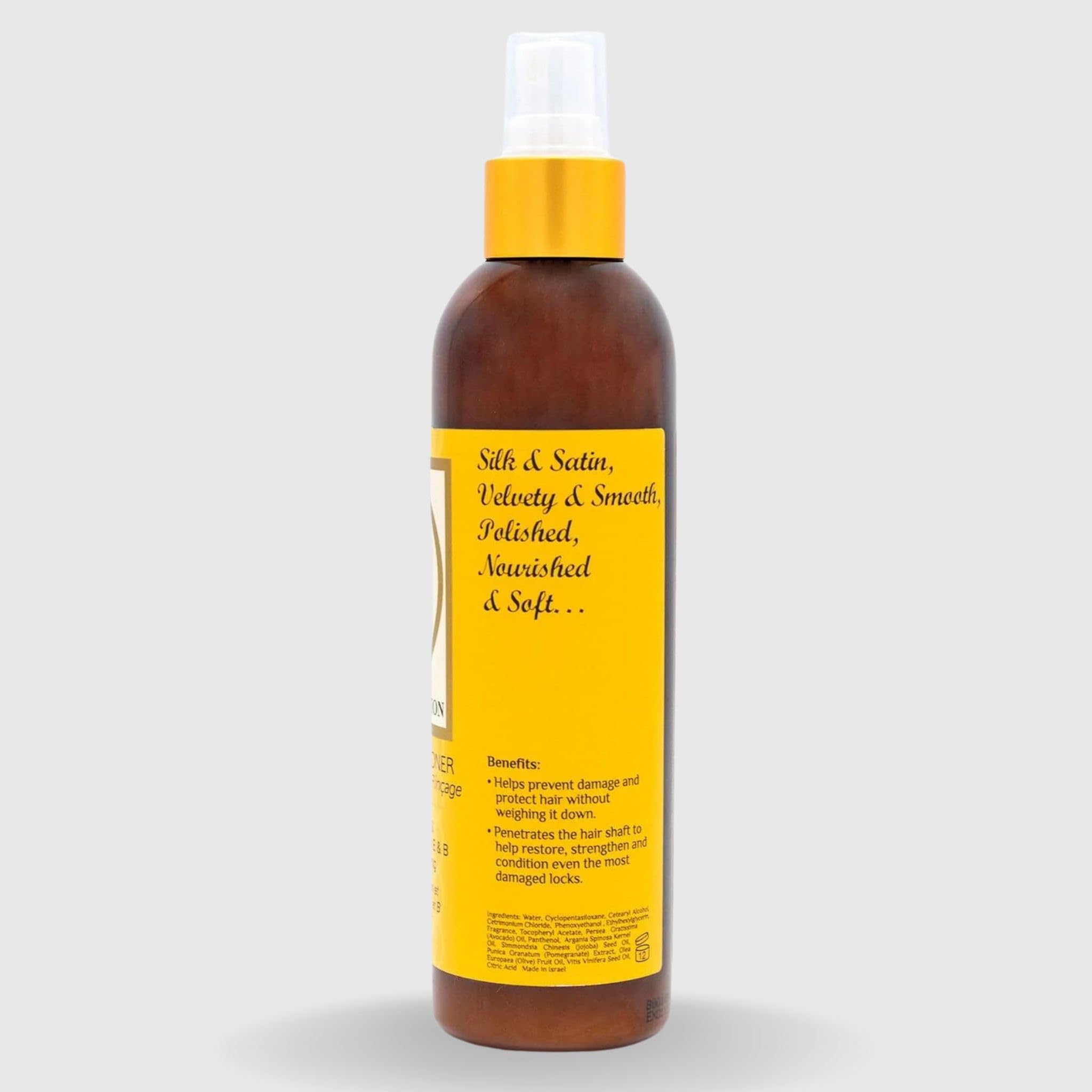 OMM Collection leave-in spray application showing lightweight hydration and frizz control.
