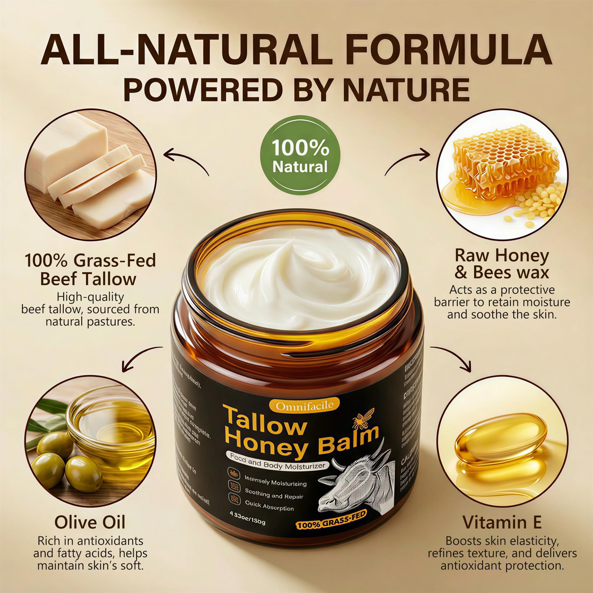 Omnifacile Organic grass-fed beef tallow ingredient highlights skin-friendly lipids
