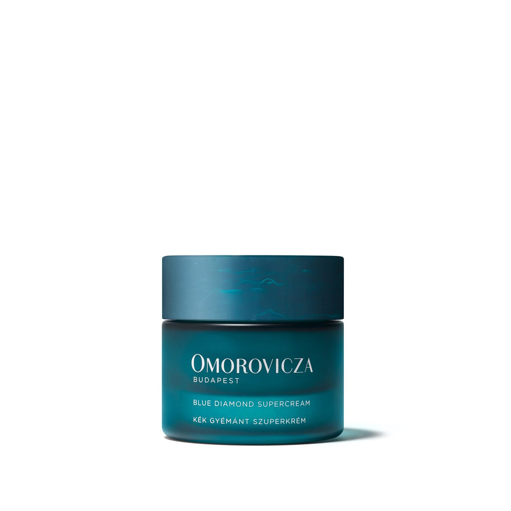 Omorovicza Blue Diamond Supercream jar closeup showing rich texture for deep hydration