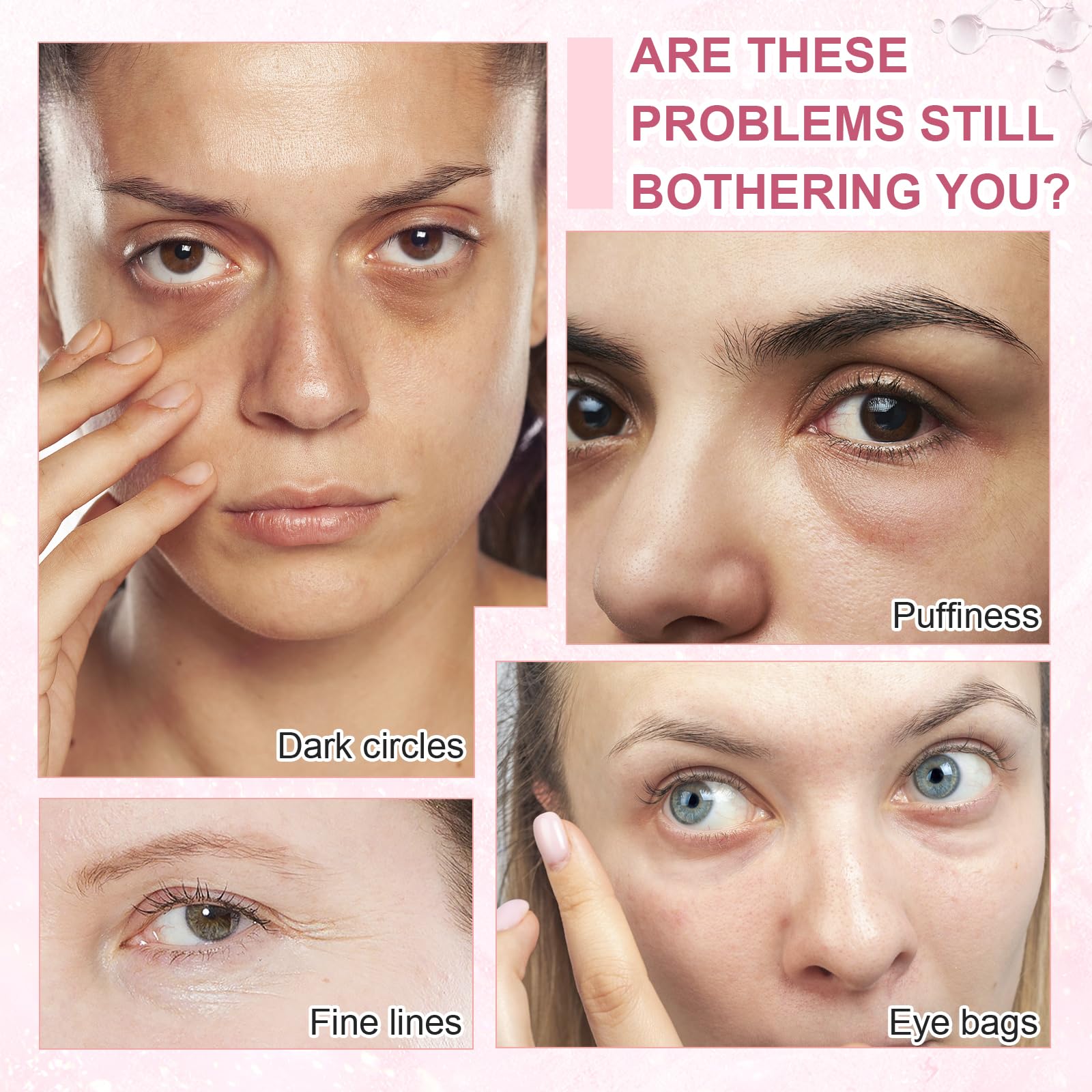 Close-up of Omplen eye serum rollerball during application, showing smooth distribution.