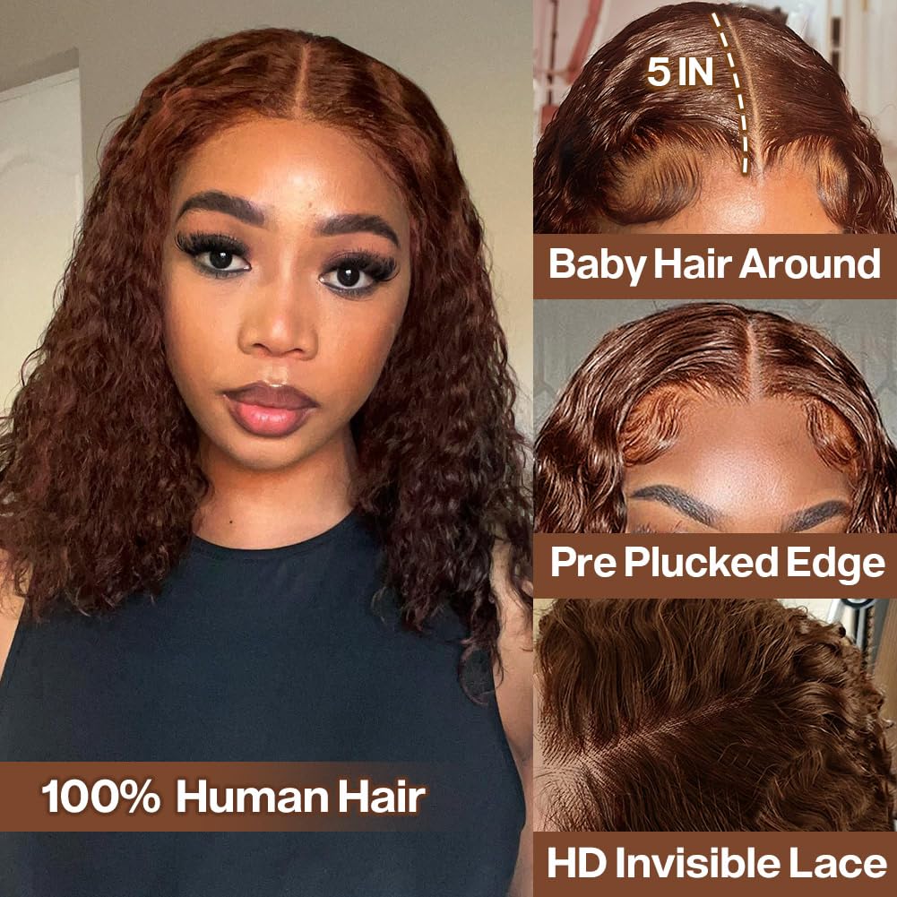 Omswet Curly BOB wig close-up of 5x5 HD lace closure for a seamless part