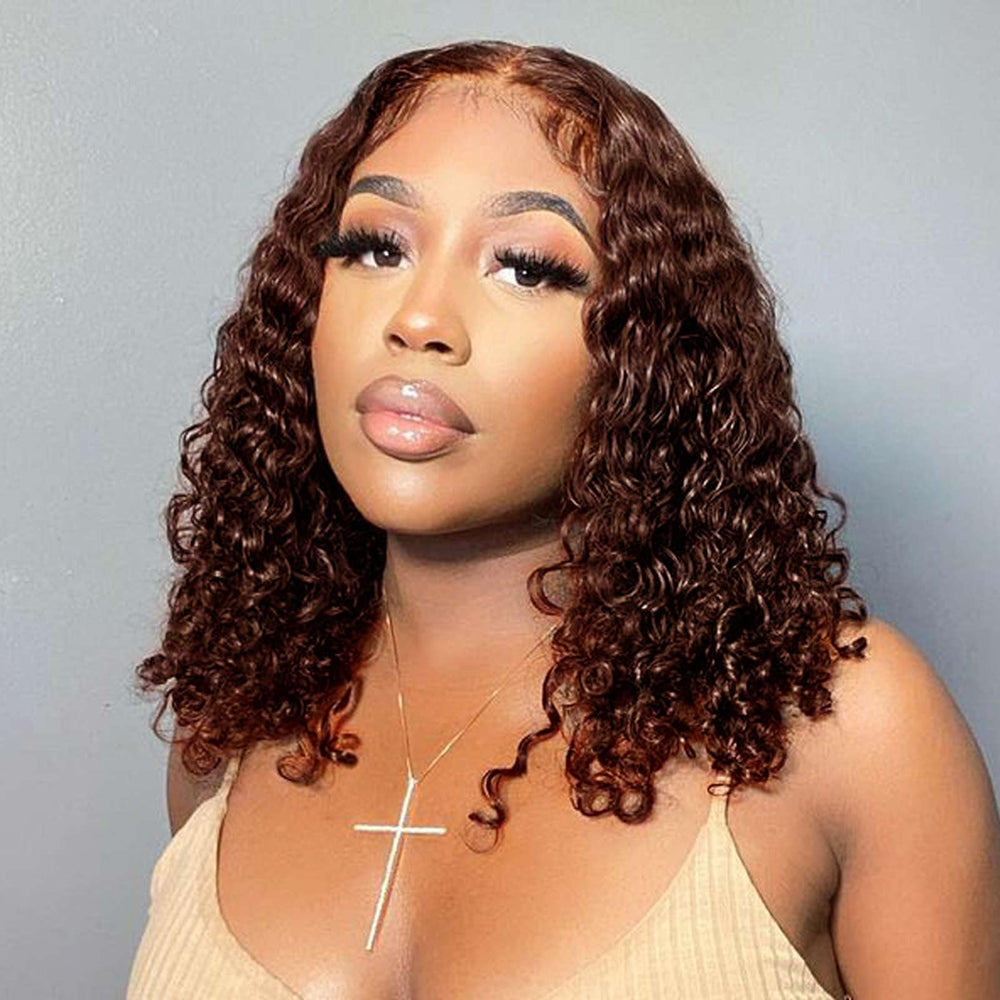 Omswet Curly BOB wig front view highlighting natural hairline and full density