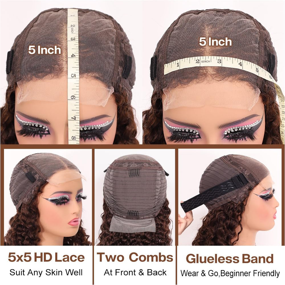 Omswet Curly BOB wig glueless cap with front and back clips for secure wear