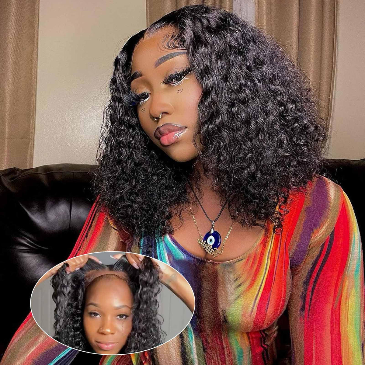 omswet Curly BOB wig with 5x5 HD lace closure for seamless skin blend