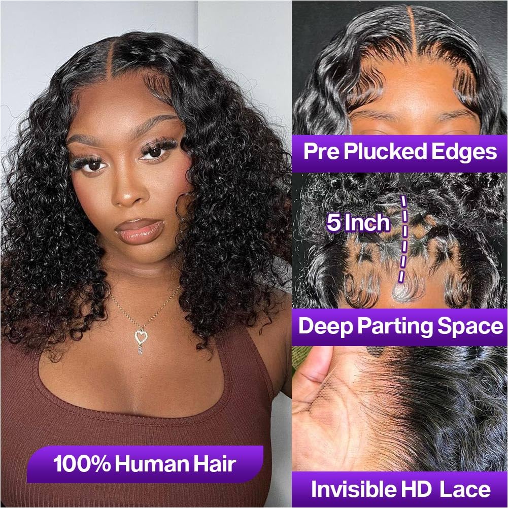 omswet deep wave bob wig showing natural texture with heat-friendly virgin hair