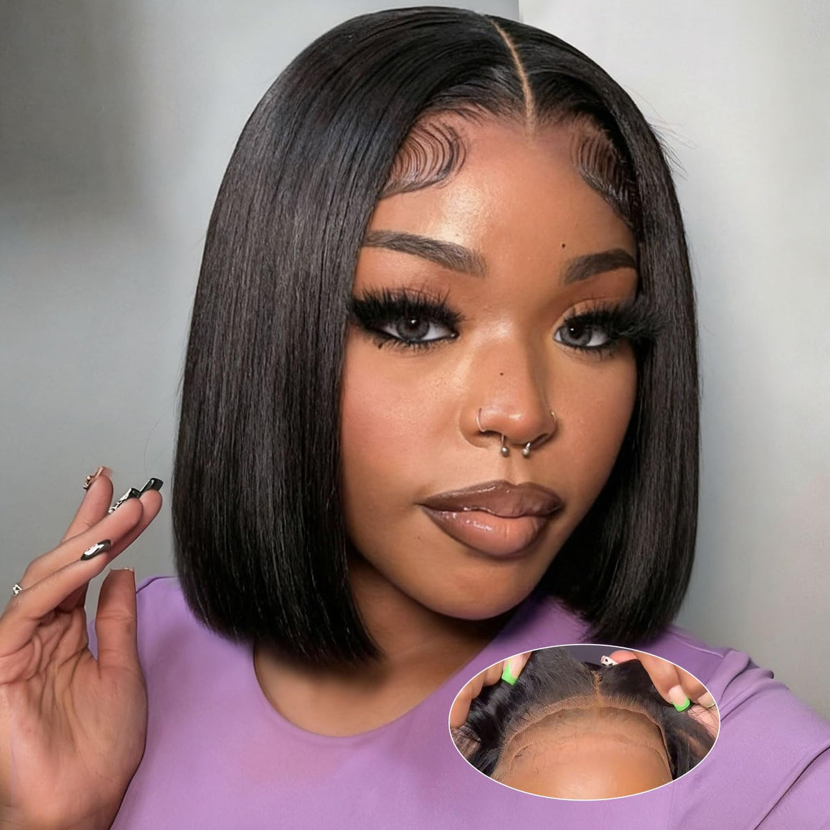 Omswet Wear and Go Bob Wig with 5x5 HD lace closure for a natural look and daily wear.