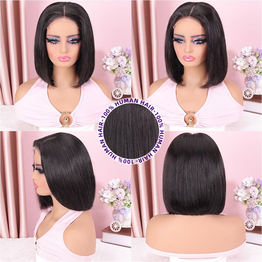Omswet Wear and Go Bob Wig pre-bleached knots for quick parting and natural scalp appearance.