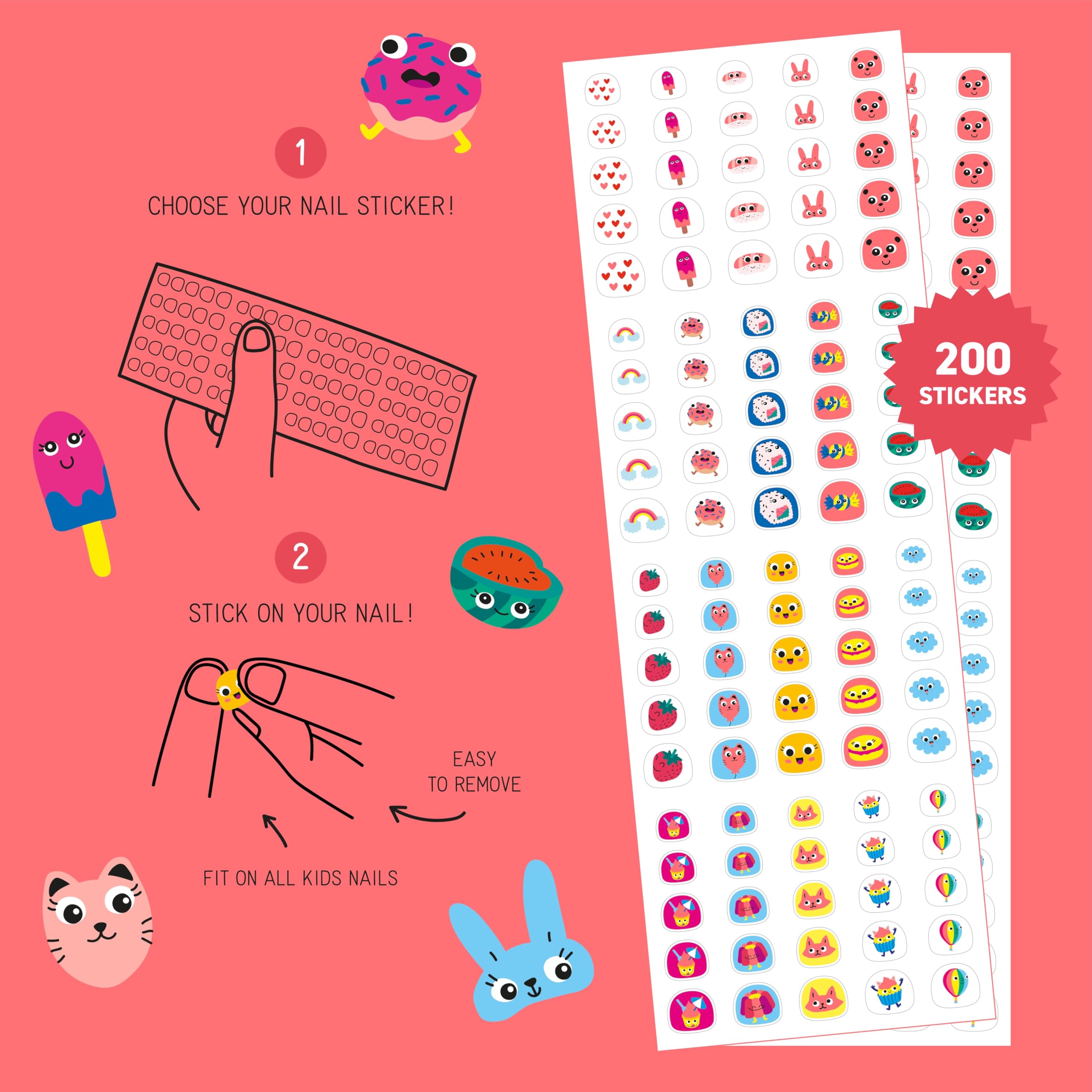 Omy Kawaii nail stickers vibrant colors for joyful nails.