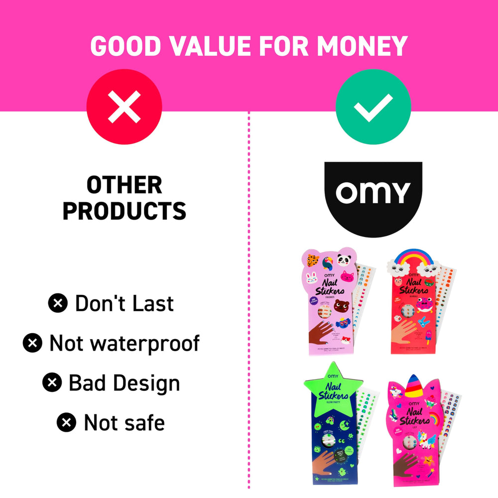 Omy nail stickers brighten nails with vibrant colors that spark imagination.