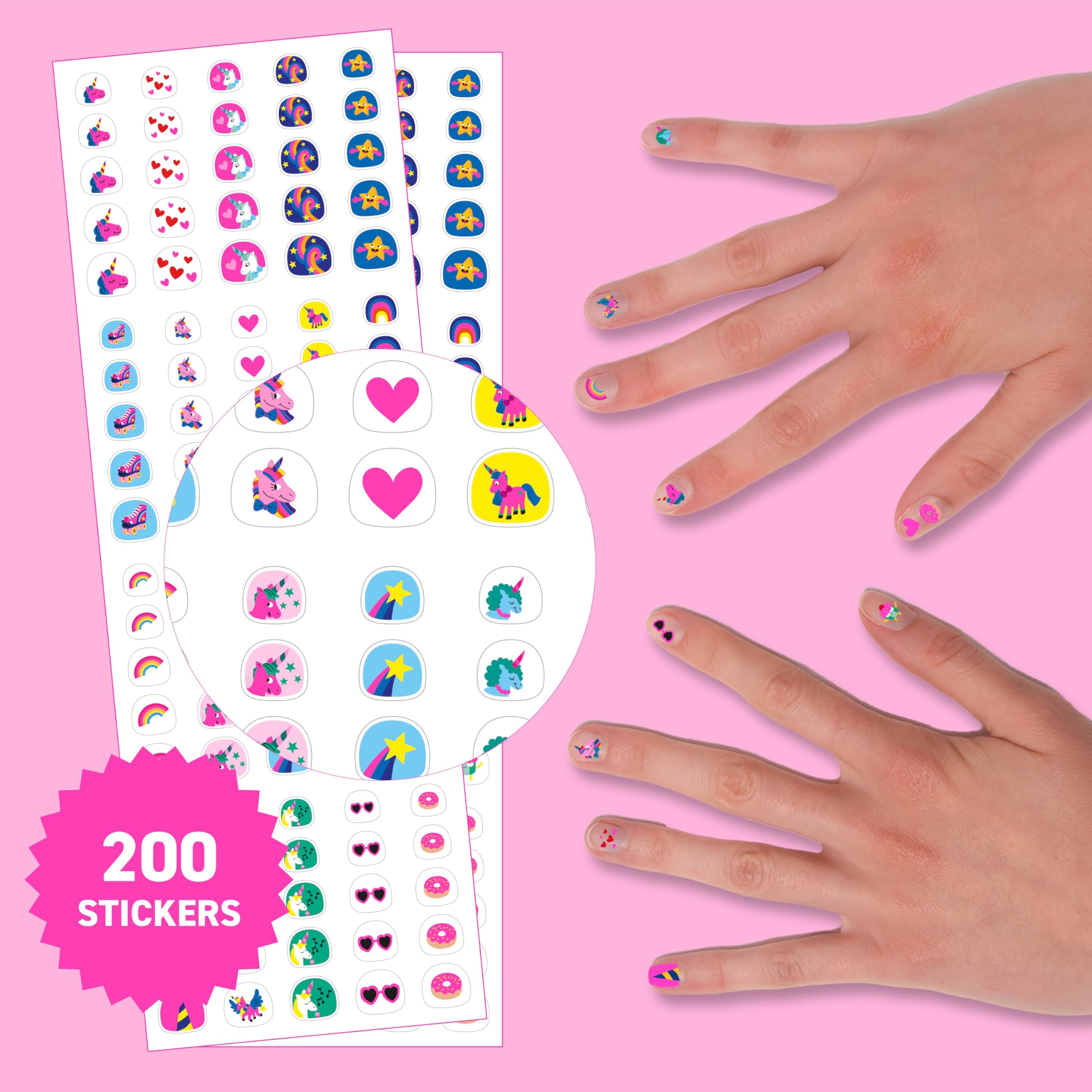 Omy unicorn nail stickers applied on nails show a durable wash-proof finish.