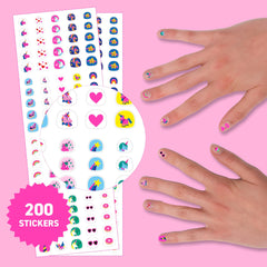Omy unicorn nail stickers applied on nails show a durable wash-proof finish.