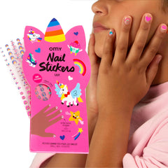 Omy unicorn nail stickers pack offers whimsical designs for kids and easy application.