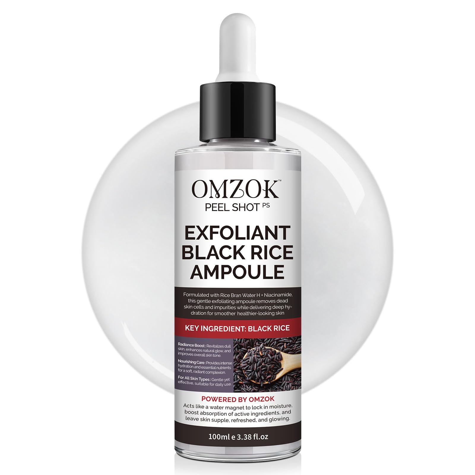 OMZOK Peel Shot Glow bottle pouring for gentle exfoliation and glow