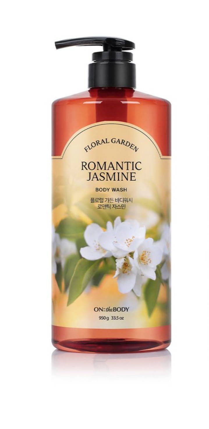 On The Body Floral Garden Jasmine Body Wash bottle with pump for easy daily cleansing and lasting scent.
