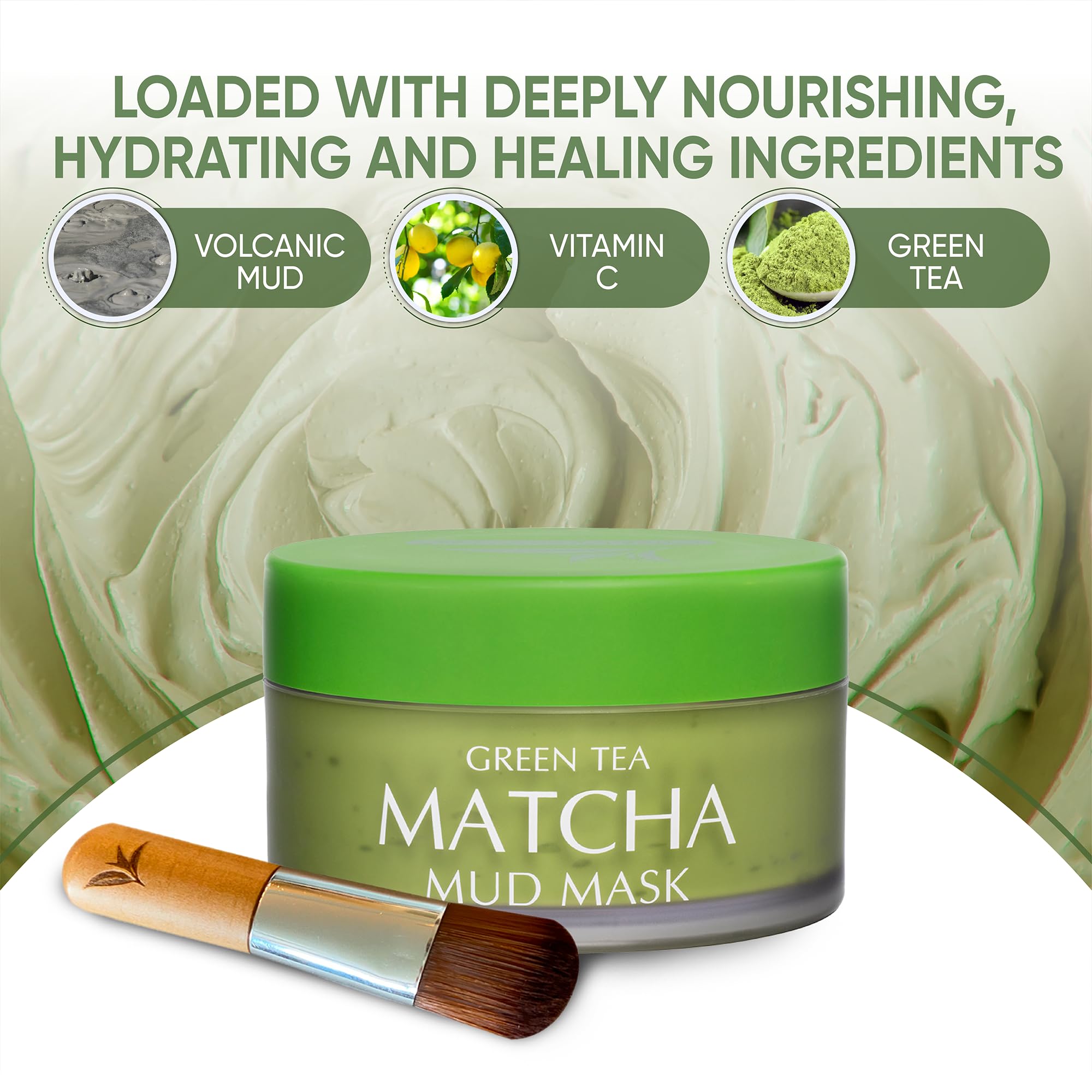 Once Upon A Tea Mud Mask texture close-up with volcanic clay and matcha