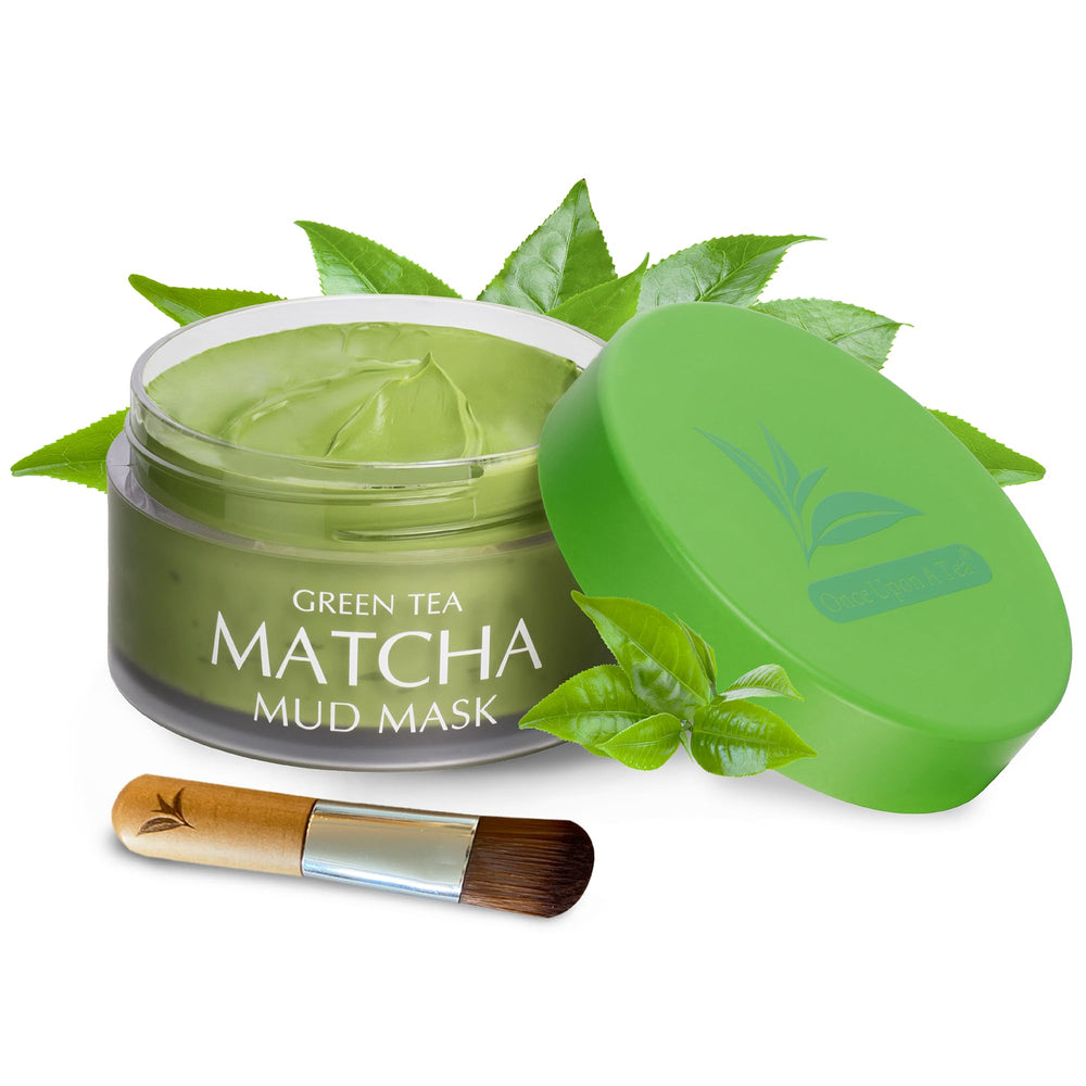 Once Upon A Tea Green Tea Matcha Mud Mask jar showing nourishing hydration