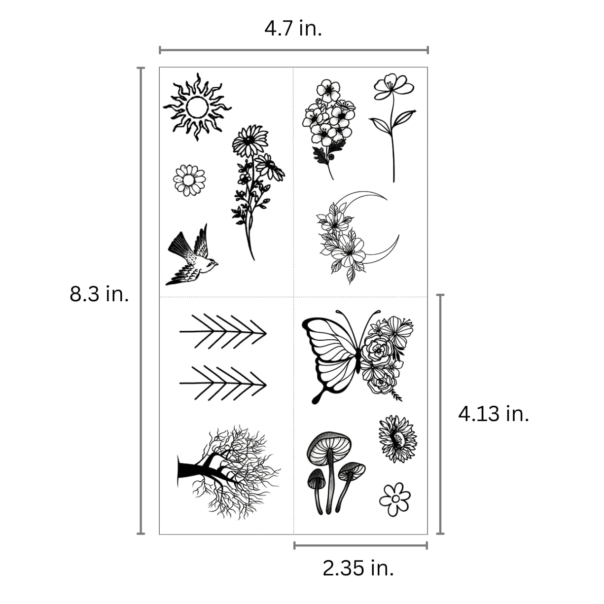 One Grace butterfly-branch tattoo pairs with outfits for versatile wear.