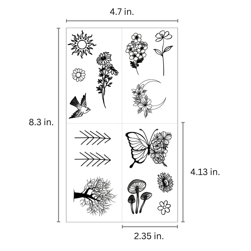 One Grace butterfly-branch tattoo pairs with outfits for versatile wear.