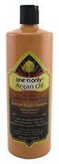 One N Only Argan Oil Shampoo Moisture Repair two-pack product image shows hydrated, shiny hair.