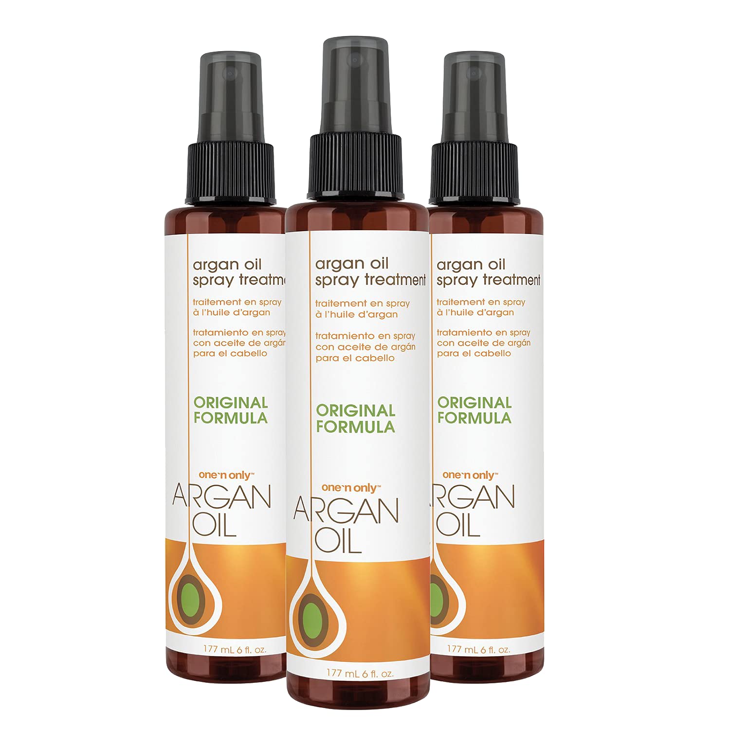 One 'N Only Argan Oil Spray Treatment bottle for salon‑quality shine.