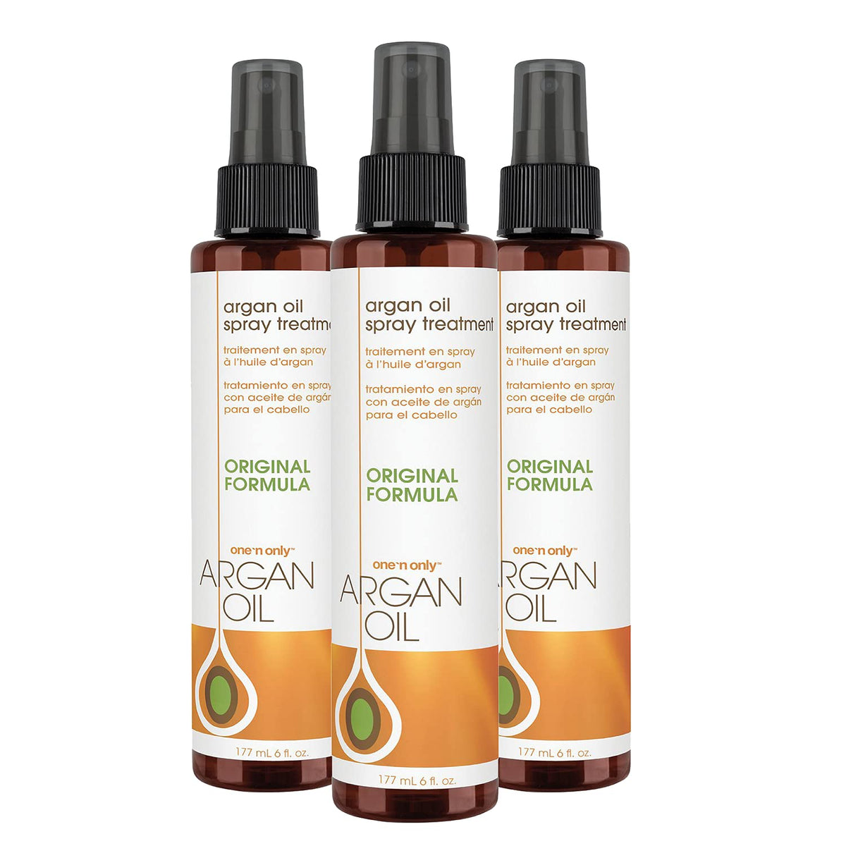 One 'N Only Argan Oil Spray Treatment bottle for salon‑quality shine.