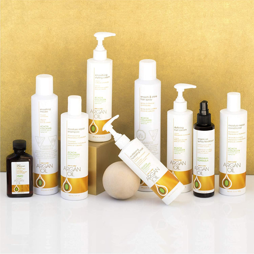 Heat styling with One 'N Only Argan Oil Spray Treatment for protection.