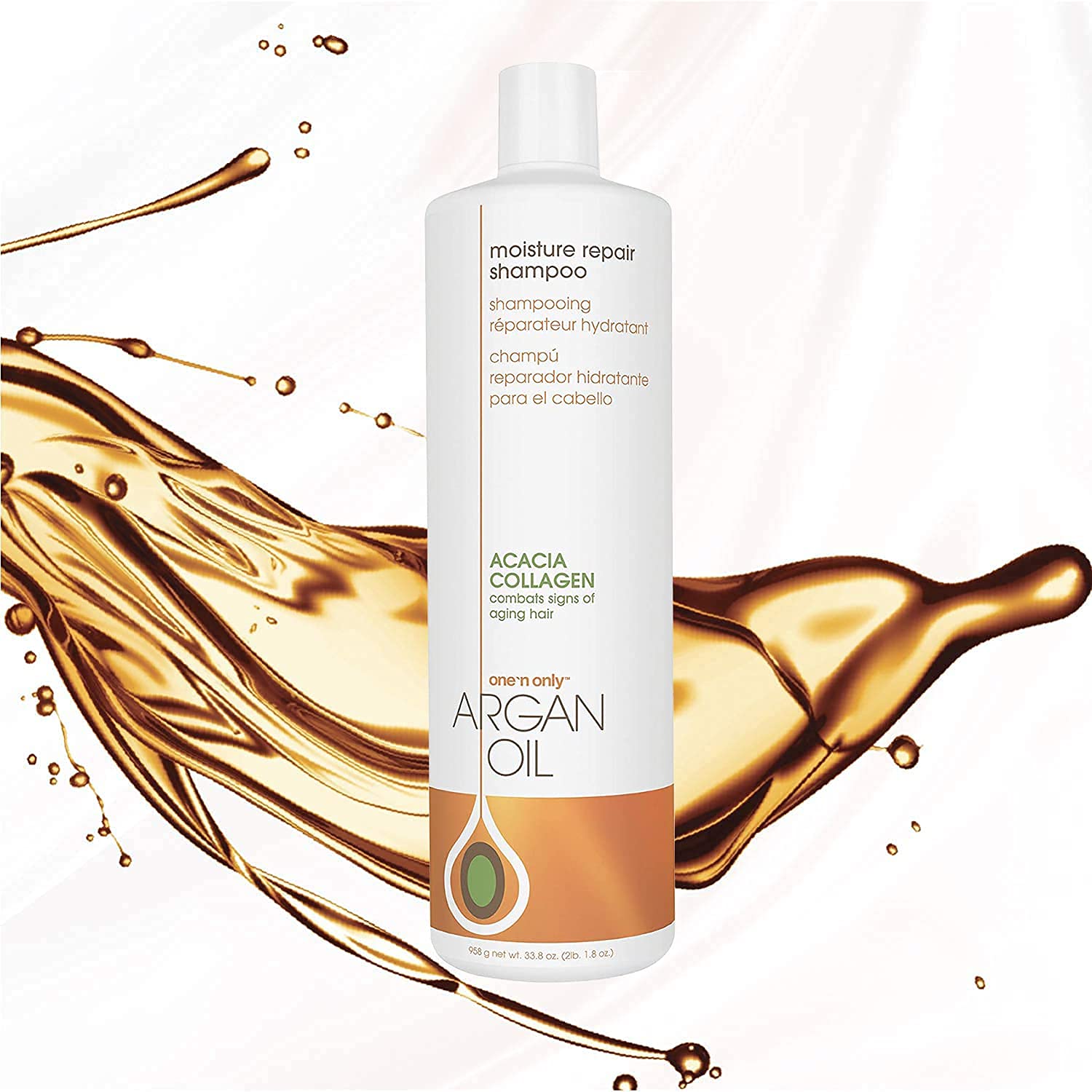 One 'N Only Moisture Repair Shampoo bottle delivering shine and smoothness