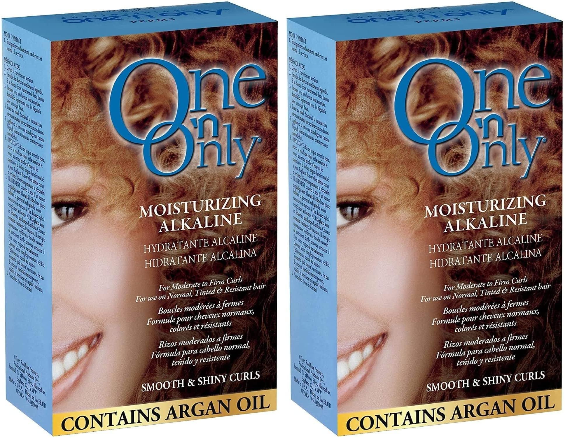 One 'n Only moisturizing alkaline perm bottle with argan oil nourishes and protects hair.