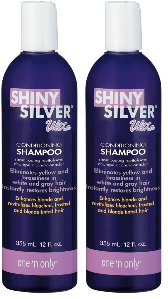 One 'N Only Shiny Silver Purple Shampoo bottle emphasizes argan oil for conditioning and toning
