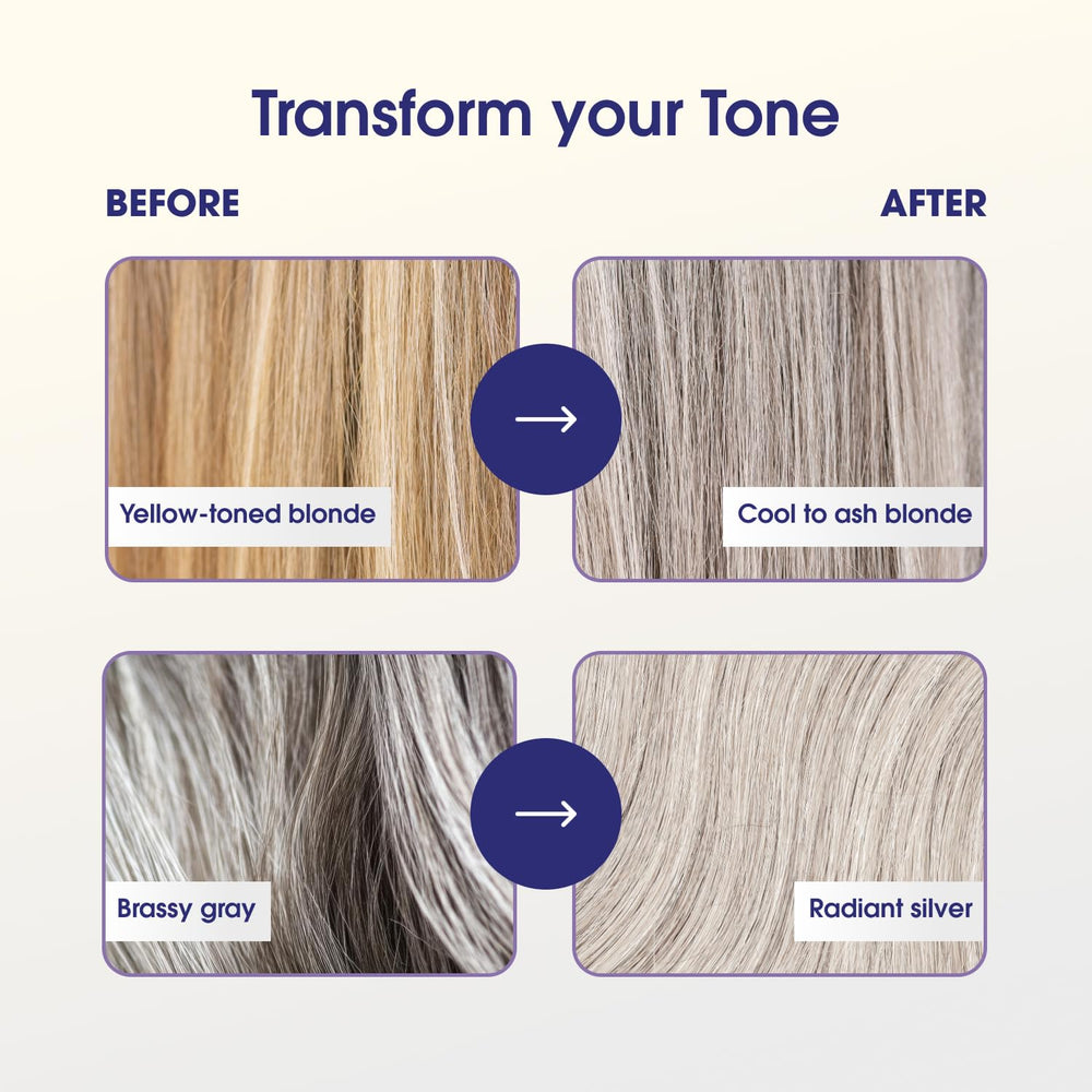 One 'N Only Shiny Silver Purple Shampoo in shower demonstrates brightening for blonde and gray hair